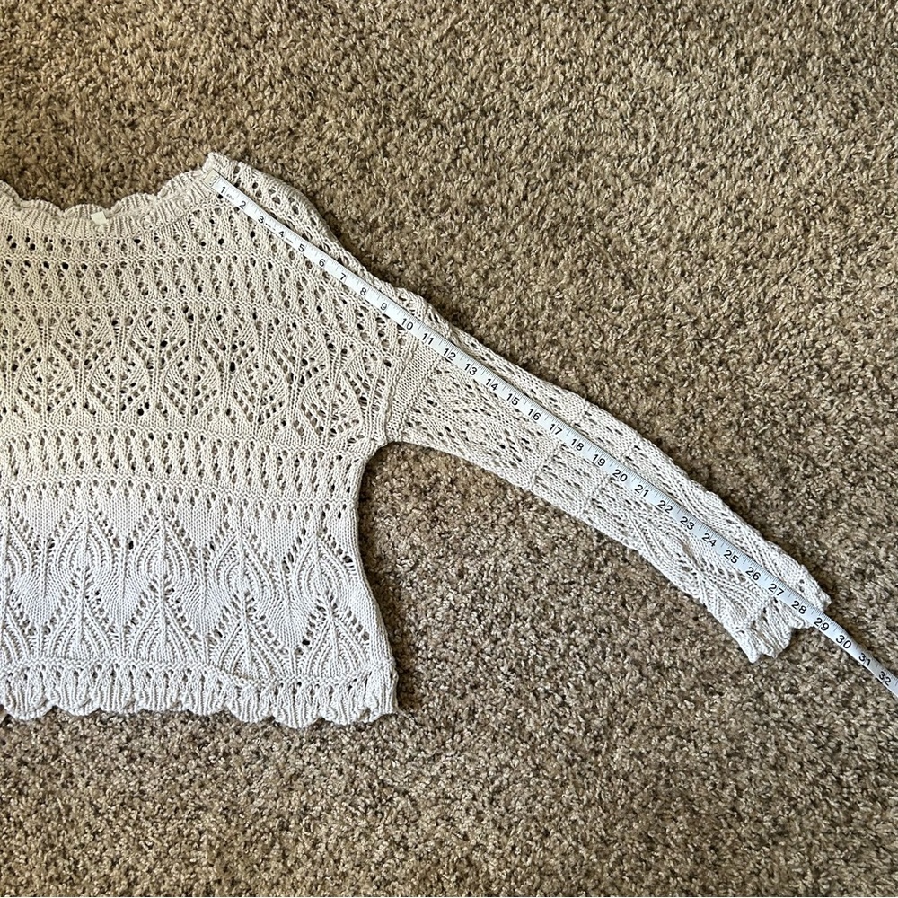 Garnet Hill | Organic Cotton Modest Cropped Crochet Knit Sweater - Picture 11 of 13